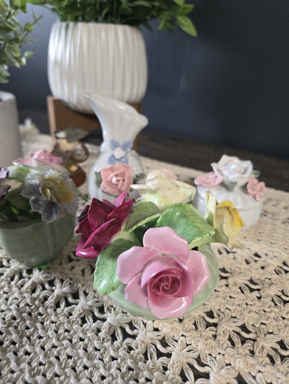 Porcelain Pink Rose Floral Accent - Hand-Painted Ceramic Home Accent